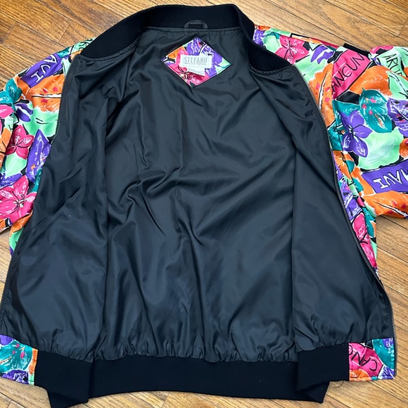 Vintage Stefano World Wide Tropical Satin Bomber Jacket Size L Travel Beach 90s - Picture 4 of 7